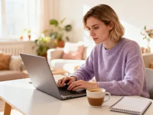 Pracownik biurowy analizujący wykresy finansowe na laptopie w nowoczesnym biurze.